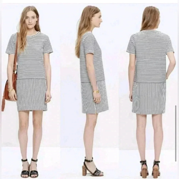 MADEWELL | GUC Navy & White Striped Dress with Pockets S - Picture 1 of 15